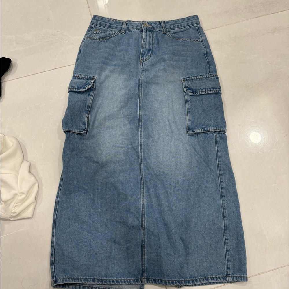 Forever 21 Blue Denim Midi Skirt